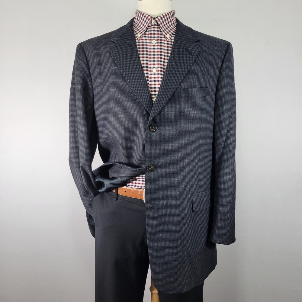 Austin Reed Men's Sport Coat Blazer Three Button Deep Navy Nail Head Size 46L